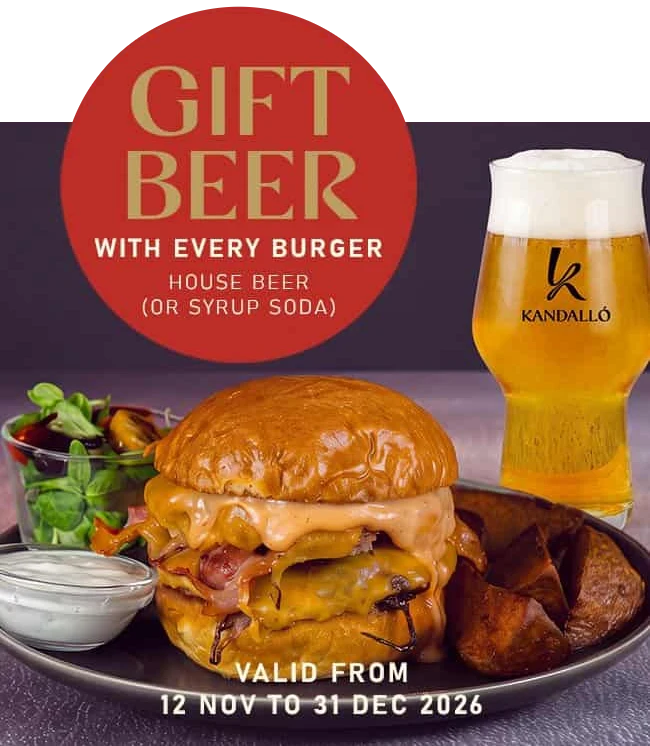 Gift Beer kupon: ajándék házi sör vagy szörp minden burger mellé, 2026. november 12. – december 31.